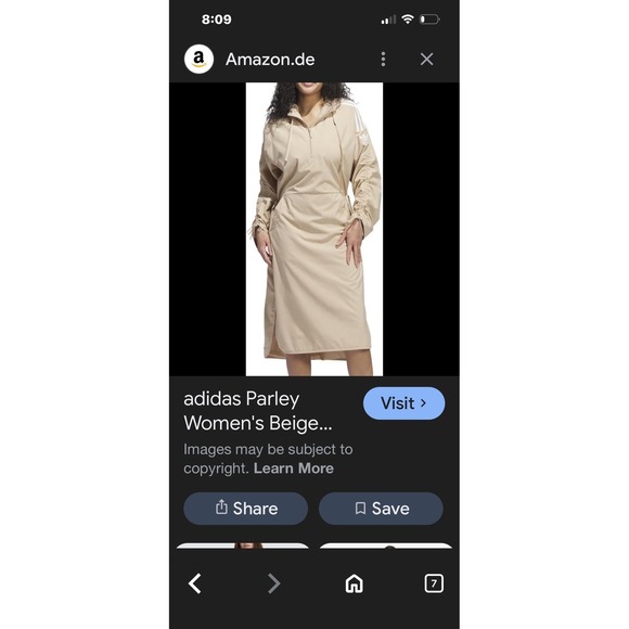 Adidas Parley Windbreaker Dress Beige Drawstring Hooded Athleisure Womens M - Picture 13 of 14